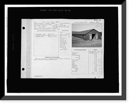 Historic Framed Print, Fort Huachuca, Cavalry Stable, Clarkson Road, Sierra Vista vicinity, Cochise County, AZ - 37,  17-7/8" x 21-7/8"