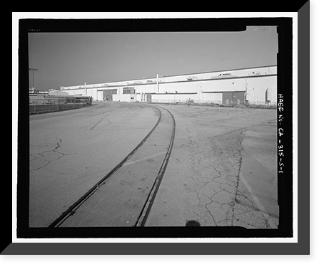 Historic Framed Print, Douglas Aircraft Company Long Beach Plant, Railroad Tracks, 3855 Lakewood Boulevard, Long Beach, Los Angeles County, CA,  17-7/8" x 21-7/8"