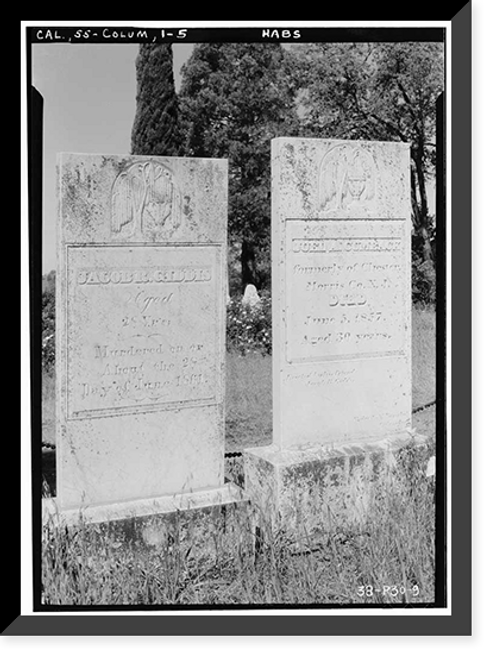 Historic Framed Print, Grave Stones, Mountain View Cemetery, Bigler Street, Columbia, Tuolumne County, CA - 4,  17-7/8" x 21-7/8"