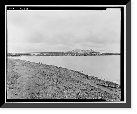 Historic Framed Print, Keller Memorial Bridge, Spanning Tennessee River at U.S. Highway 31, Decatur, Morgan County, AL,  17-7/8" x 21-7/8"