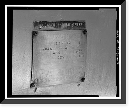 Historic Framed Print, Rush Creek Hydroelectric System, Powerhouse Exciters, Rush Creek, June Lake vicinity, Mono County, CA - 7,  17-7/8" x 21-7/8"