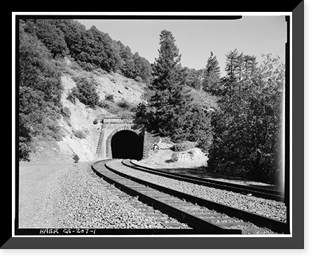 Historic Framed Print, Central Pacific Transcontinental Railroad, Tunnel No. 1, Milepost 164.34, Blue Canyon vicinity, Placer County, CA,  17-7/8" x 21-7/8"