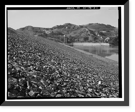 Historic Framed Print, Prado Dam, Embankment, Santa Ana River near junction of State Highways 71, Corona vicinity, Riverside County, CA,  17-7/8" x 21-7/8"