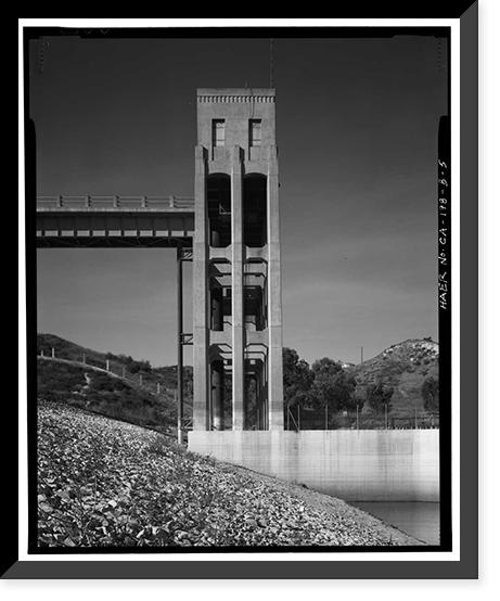 Historic Framed Print, Prado Dam, Outlet Works, Santa Ana River near junction of State Highways 71, Corona vicinity, Riverside County, CA - 4,  17-7/8" x 21-7/8"