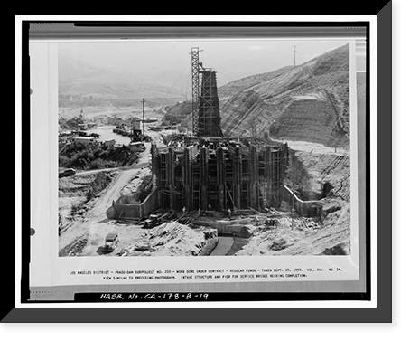 Historic Framed Print, Prado Dam, Outlet Works, Santa Ana River near junction of State Highways 71, Corona vicinity, Riverside County, CA - 18,  17-7/8" x 21-7/8"