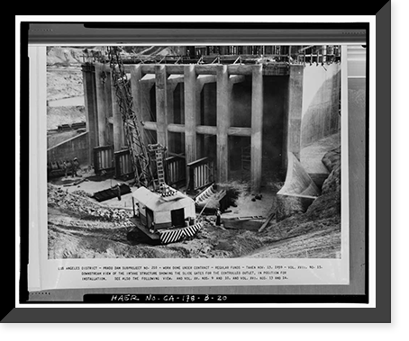Historic Framed Print, Prado Dam, Outlet Works, Santa Ana River near junction of State Highways 71, Corona vicinity, Riverside County, CA - 19,  17-7/8" x 21-7/8"
