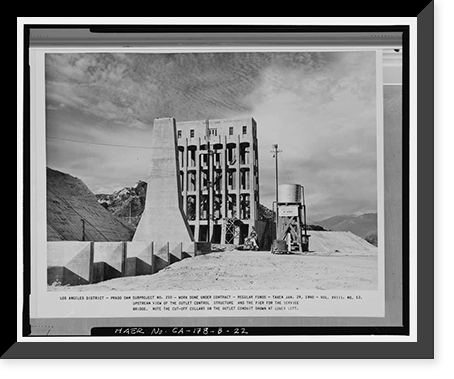 Historic Framed Print, Prado Dam, Outlet Works, Santa Ana River near junction of State Highways 71, Corona vicinity, Riverside County, CA - 21,  17-7/8" x 21-7/8"