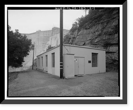 Historic Framed Print, Salinas Dam, Pumphouse, Salinas River near Pozo Road, Santa Margarita vicinity, San Luis Obispo County, CA,  17-7/8" x 21-7/8"