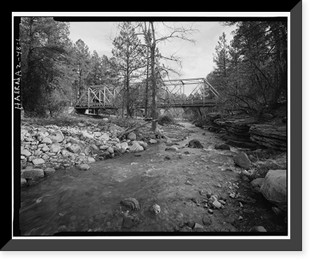 Historic Framed Print, Whispering Pines Bridge, Spanning East Verde River at Forest Service Contro, Payson vicinity, Gila County, AZ,  17-7/8" x 21-7/8"