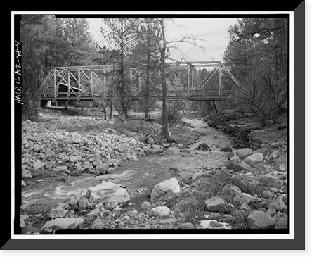 Historic Framed Print, Whispering Pines Bridge, Spanning East Verde River at Forest Service Contro, Payson vicinity, Gila County, AZ - 4,  17-7/8" x 21-7/8"