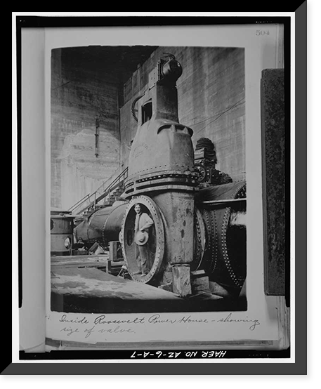 Historic Framed Print, Theodore Roosevelt Dam, Transformer House, Salt River, Tortilla Flat, Maricopa County, AZ- 7,  17-7/8" x 21-7/8"