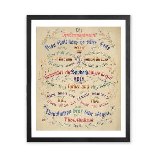 Historic Framed Print Vintage Religious Print - Ten Commandments, 17-7/8" x 21-7/8"