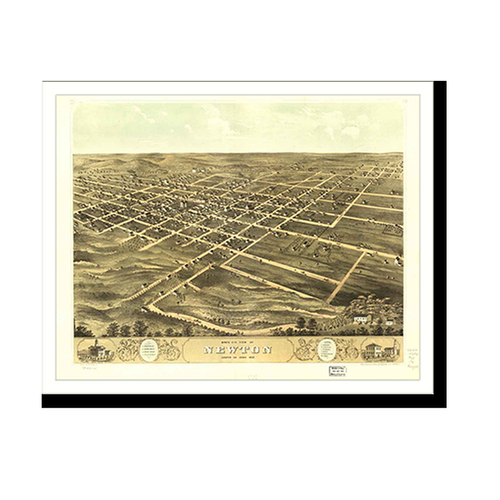 Panoramic Map - Newton, Iowa, 1868 - Bird's Eye View Print