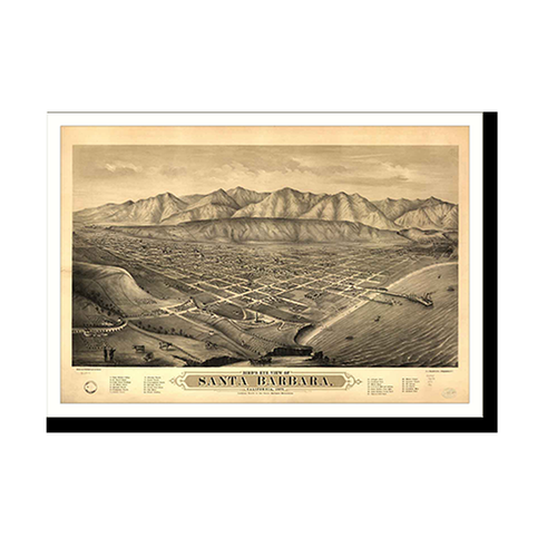 Panoramic Map - Santa Barbara, California, 1877 - Bird's Eye View Print