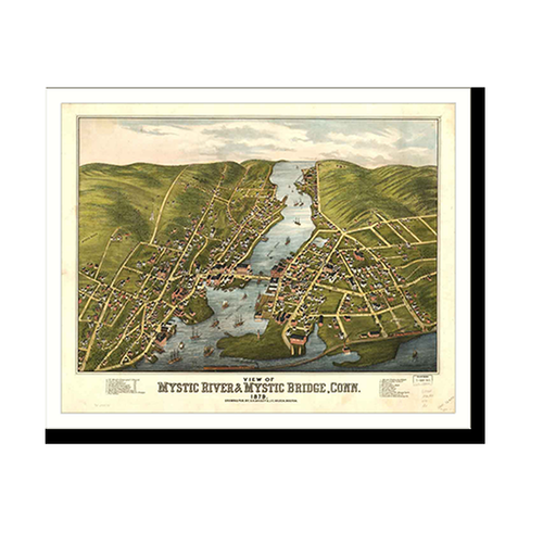 Panoramic Map - Mystic River, Connecticut, 1879 - Bird's Eye View Print