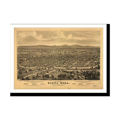 Panoramic Map - Santa Rosa, California, 1876 - Bird's Eye View Print