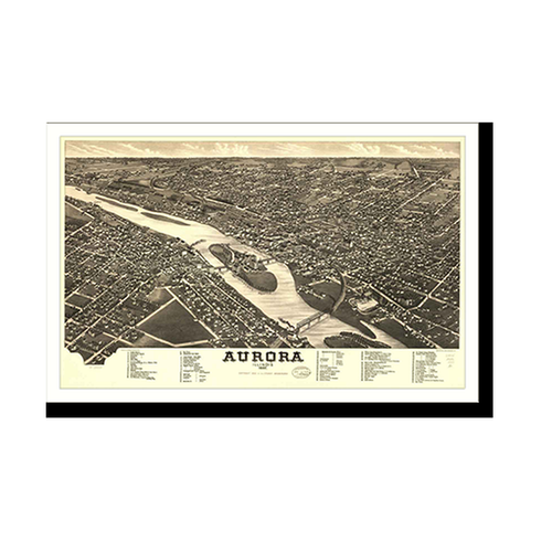 Panoramic Map - Aurora, Illinois, 1882 - Bird's Eye View Print