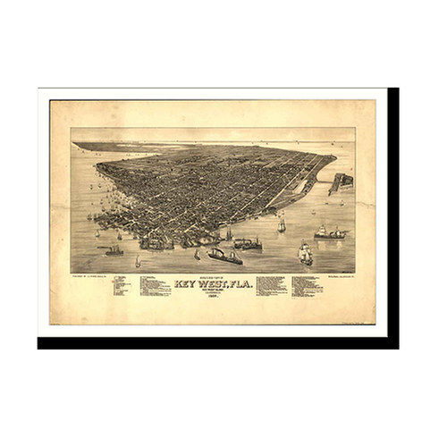 Panoramic Map - Key West, Florida, 1884 - Bird's Eye View Print