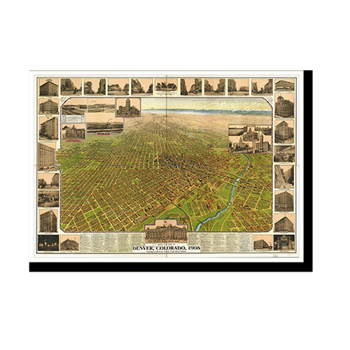 Panoramic Map - Denver, Colorado, 1908 - Bird's Eye View Print