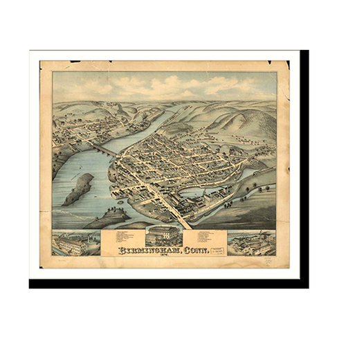 Panoramic Map - Birmingham, Connecticut, 1876 - Bird's Eye View Print