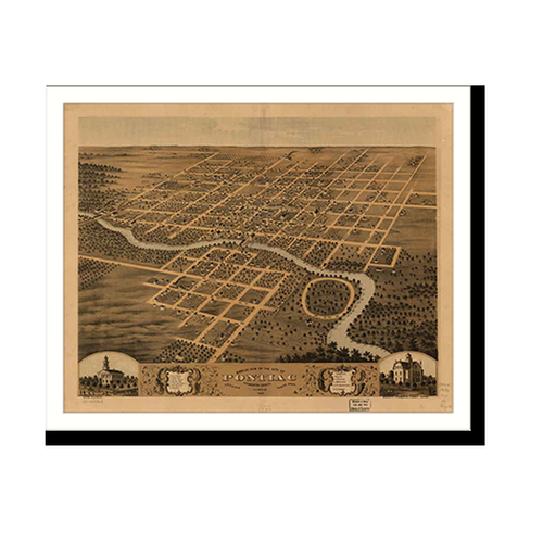 Panoramic Map - Pontiac, Illinois, 1869 - Bird's Eye View Print