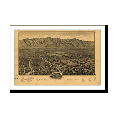 Panoramic Map - San Gabriel, California, 1893 - Bird's Eye View Print
