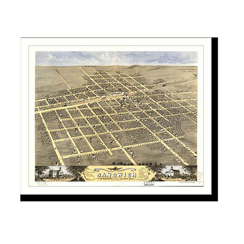 Panoramic Map - Sandwich, Illinois, 1869 - Bird's Eye View Print