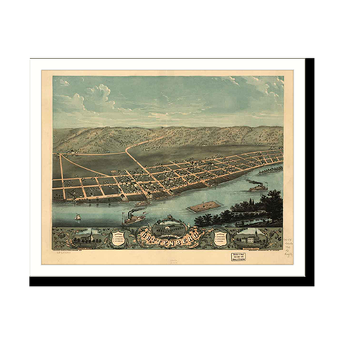 Panoramic Map - Guttenberg, Iowa, 1869 - Bird's Eye View Print