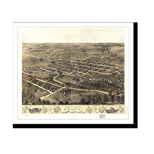 Panoramic Map - Delphia, Indiana, 1868 - Bird's Eye View Print