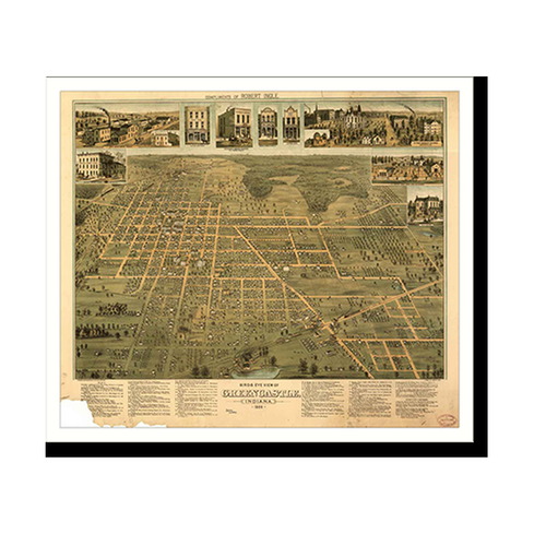 Panoramic Map - Greencastle, Indiana, 1886 - Bird's Eye View Print