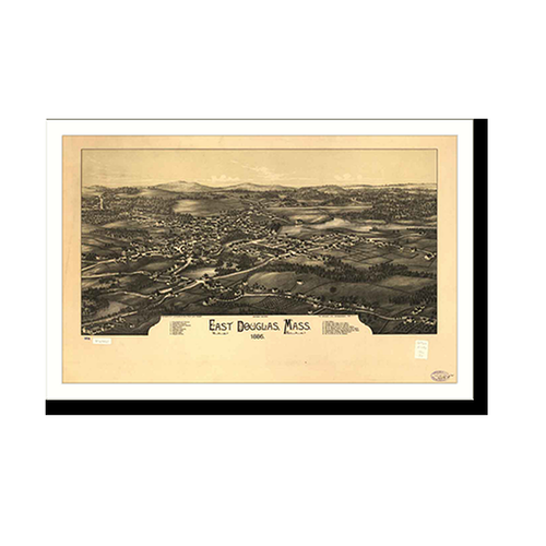 Panoramic Map - East Douglas, Massachusetts, 1886 - Bird's Eye View Print