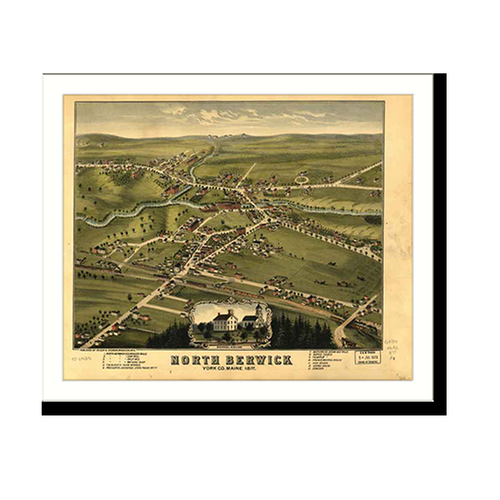 Panoramic Map - North Berwick, Maine, 1877 - Bird's Eye View Print