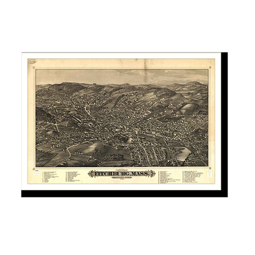 Panoramic Map - Fitchburg, Massachusetts, 1882 - Bird's Eye View Print