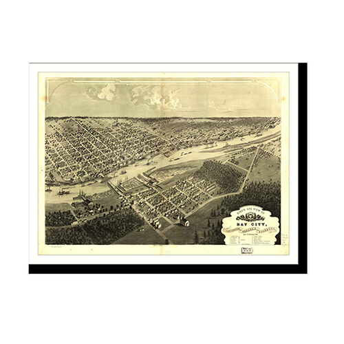 Panoramic Map - Bay City, Michigan, 1867 - Bird's Eye View Print