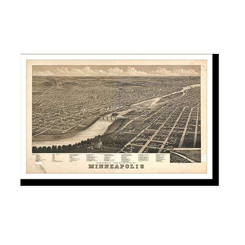 Panoramic Map - Minneapolis, Minnesota, 1879 - Bird's Eye View Print