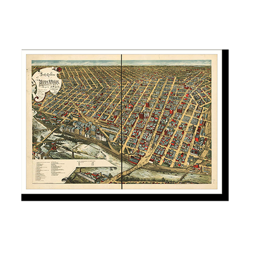 Panoramic Map - Minneapolis, Minnesota, 1891 - Bird's Eye View Print