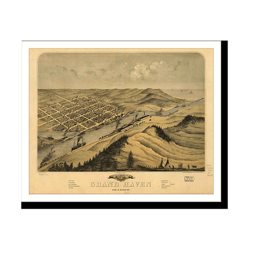 Panoramic Map - Grand Haven, Michigan, 1868 - Bird's Eye View Print