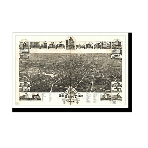 Panoramic Map - Brockton, Massachusetts, 1882 - Bird's Eye View Print