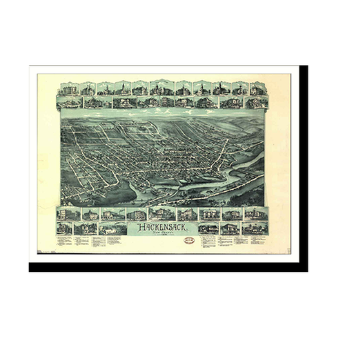 Panoramic Map - Hackensack, New Jersey, 1896 - Bird's Eye View Print
