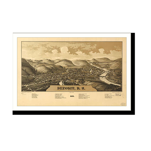 Panoramic Map - Deposit, New York, 1887 - Bird's Eye View Print