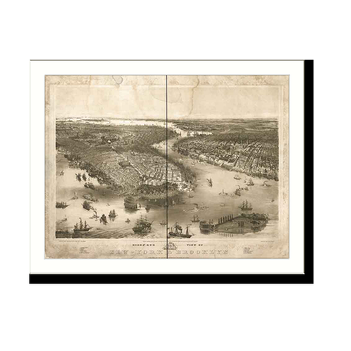 Panoramic Map - New York City Brooklyn, New York, 1851 - Bird's Eye View