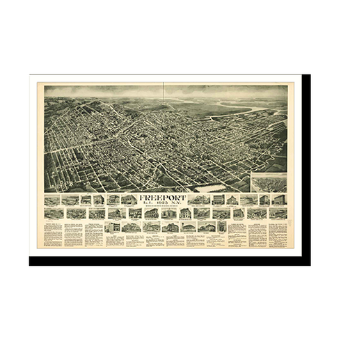 Panoramic Map - Freeport, New York, 1925 - Bird's Eye View Print