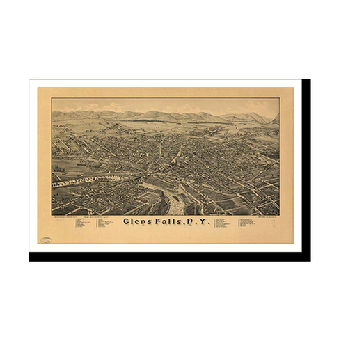 Panoramic Map - Glens Falls, New York, 1884 - Bird's Eye View Print