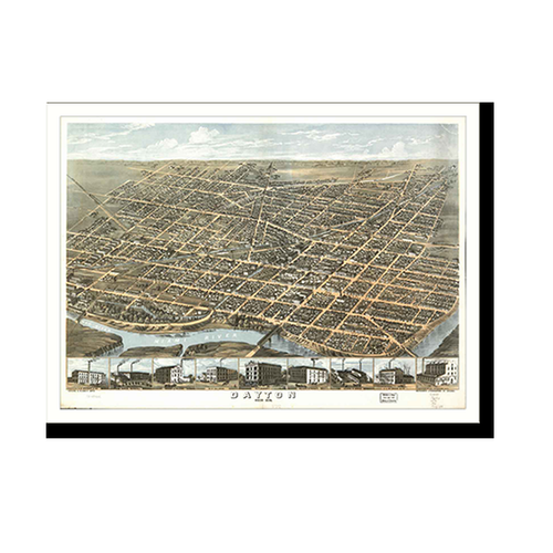 Panoramic Map - Dayton, Ohio, 1870 - Bird's Eye View Print