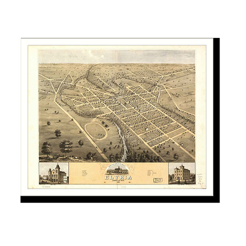 Panoramic Map - Elyria, Ohio, 1868 - Bird's Eye View Print
