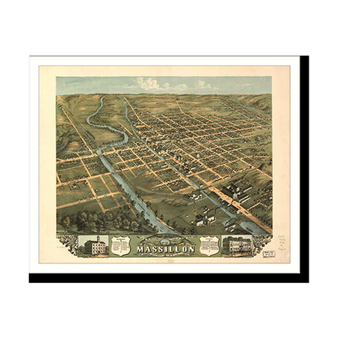 Panoramic Map - Massillon, Ohio, 1870 - Bird's Eye View Print