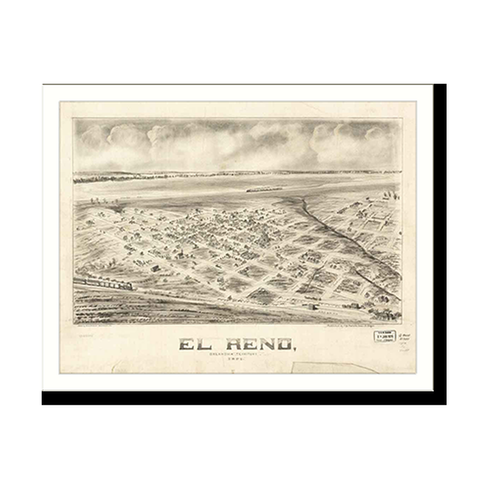 Panoramic Map - El Reno, Oklahoma, 1891 - Bird's Eye View Print