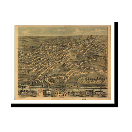 Panoramic Map - Akron, Ohio, 1870 - Bird's Eye View Print