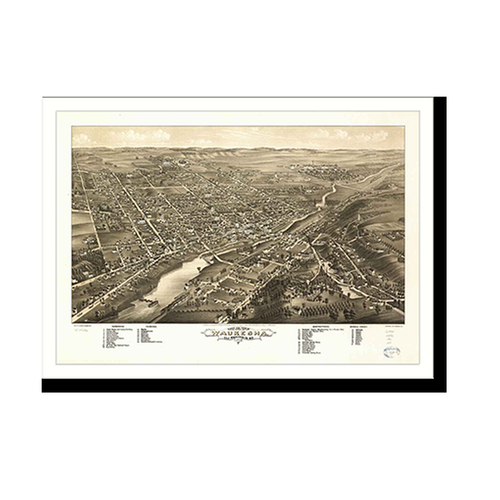 Panoramic Map - Waukesha, Wisconsin, 1880 - Bird's Eye View Print