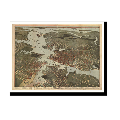 Panoramic Map - Norfolk, Virginia, 1891 - Bird's Eye View Print